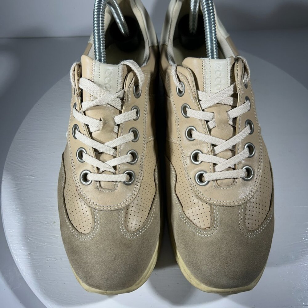 ECCO Womens Casual Suede Leather Sneakers Size 9.5 EU 40 Arch Support Lace Beige - Picture 3 of 13